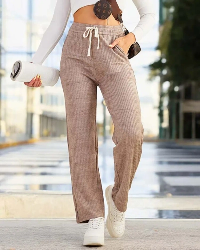 Royalfashion Ženske široke rebraste hlače PLUS SIZE