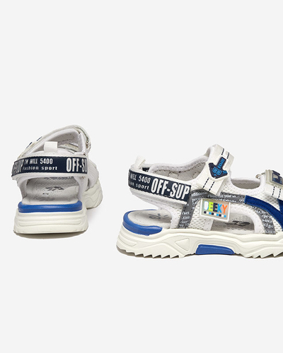 Royalfashion Biało-granatowe dziecięce sandałki zapinane ma rzepy Ceteris