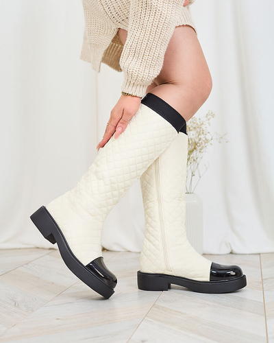 Royalfashion Bež ženski prešiti škornji Ataeb