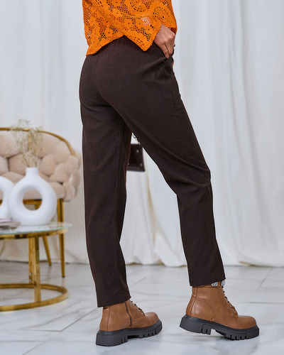 Royalfashion Temno rjave ženske hlače iz manšete