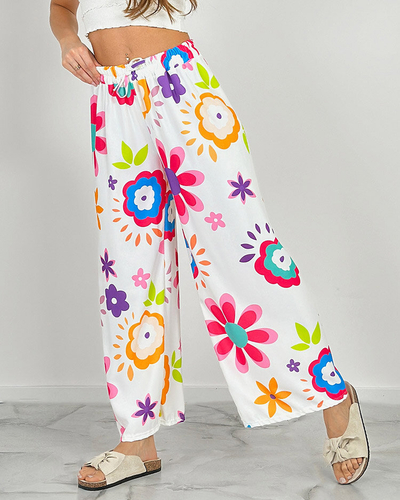 Royalfashion Ženske široke hlače s cvetličnim vzorcem