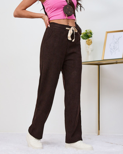 Royalfashion Otopljene temno rjave ženske hlače iz manšete