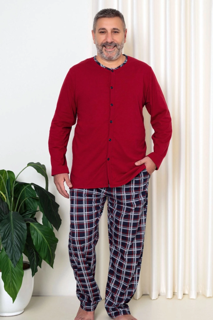 Royalfashion Moški bombažni karirasti pižami PLUS SIZE