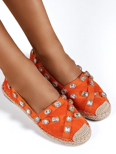 Royalfashion Pomarańczowe damskie espadryle z kryształkami Wamba