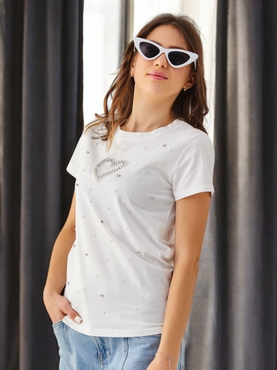 Royalfashion Ženska bombažna majica z bisernim srcem