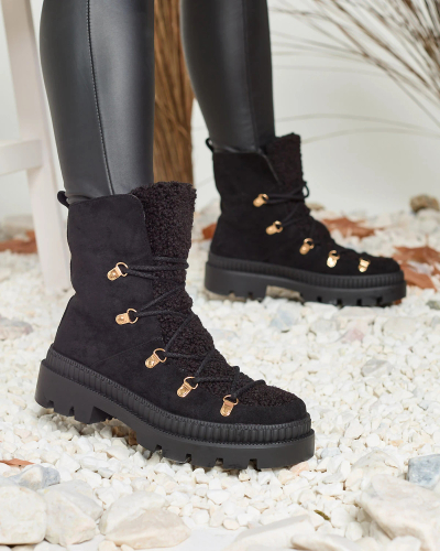 Royalfashion Črni izolirani ženski škornji traper z ovčjo kožo Lery Walk