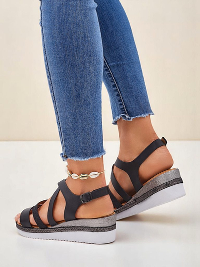 Aurelia Nero – Črni ženski sandali s polno peto Royalfashion eko usnje