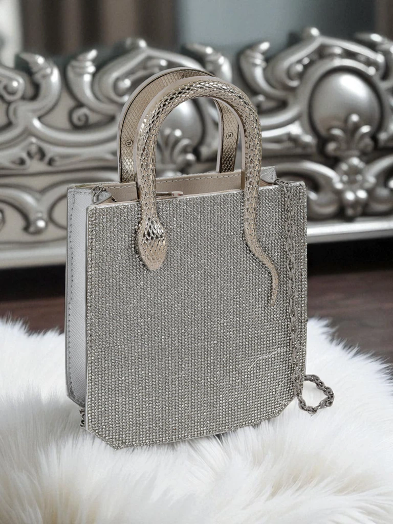 Royalfashion Ženska clutch torbica s cirkoni in ročaji kače Snake Glam