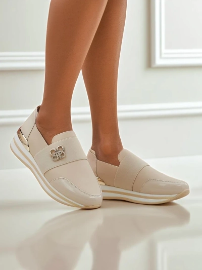 Ženski mokasini Aurora Classico Beige ekološko usnje ravne pete