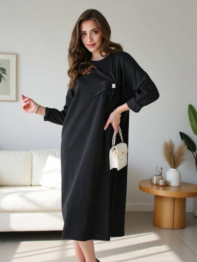 Royalfashion Ženska midi obleka iz materiala oversized s cvetom