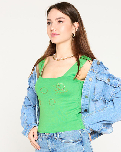 Royalfashion Damski zielony top ze złotymi cyrkoniami