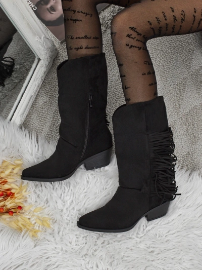 Kavbojke damskie na obcasie z frędzelkami Selva