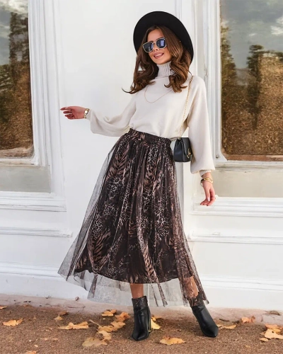 Royalfashion Ženskanski midi krilo s potiskanim vzorcem s tilom