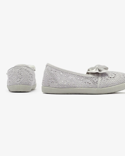 Royalfashion Dziewczęce szare tenisówki slip on z kokardką Sweet Life