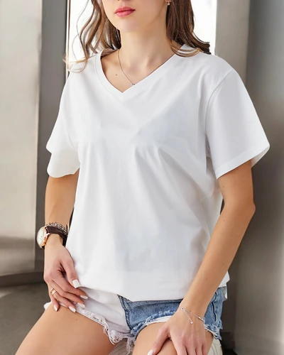 Royalfashion Ženska bombažna casual majica z V-izrezom