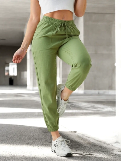 Ženske Jogger Hlače Flora Svetlo Zelene 100% Bombaž Udobne