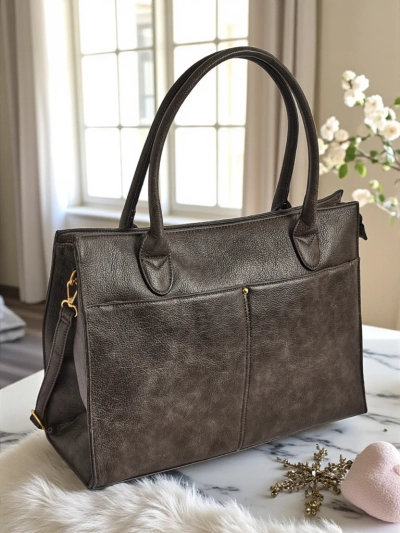 Ženska usnjena torbica Etruria Classica Elegante siva 41x31x14 cm