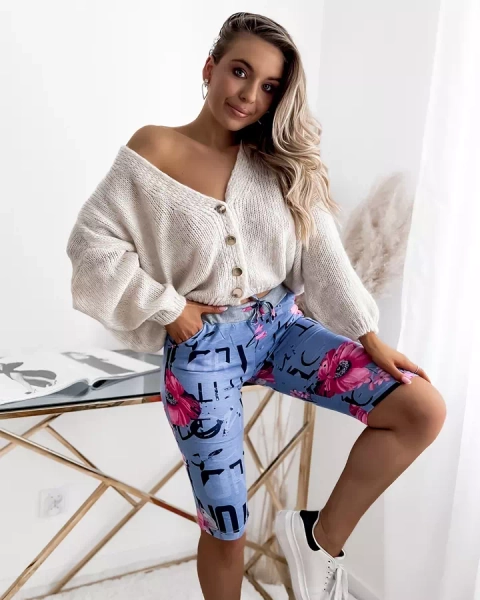 Royalfashion Modro-rožnate ženske kratke hlače s 3/4 potiskom PLUS SIZE