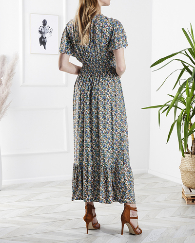 Royalfashion Kwiecista damska sukienka midi w kolorze zielonym
