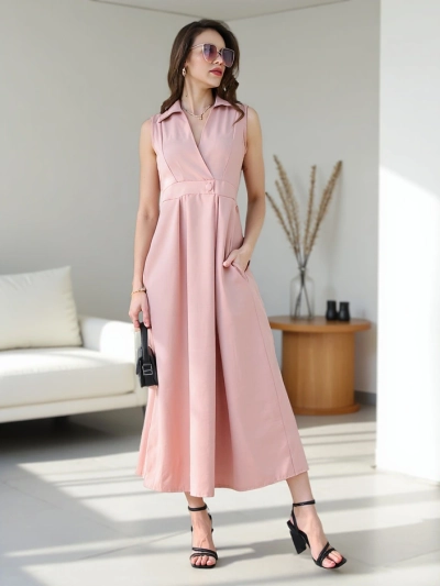 Royalfashion Ženska brezrokavnika obleka z ovitek vratom Bizness