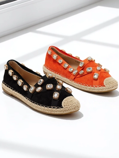 Royalfashion Czarne damskie espadryle z kryształkami Wamba