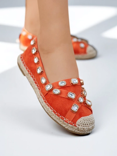 Royalfashion Pomarańczowe damskie espadryle z kryształkami Wamba