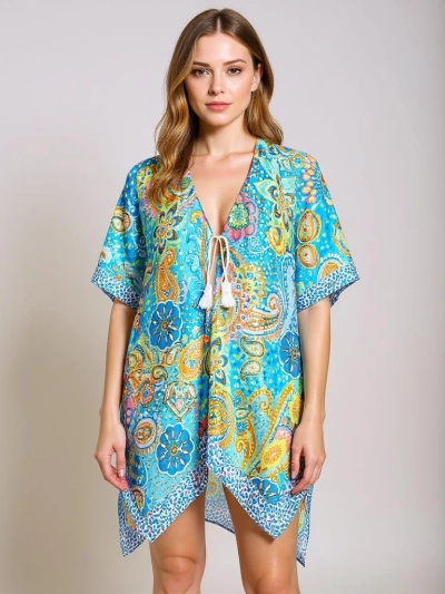 Sukienka Pareo Aurora Riviera – pisana tkanina Royalfashion, V-izrez