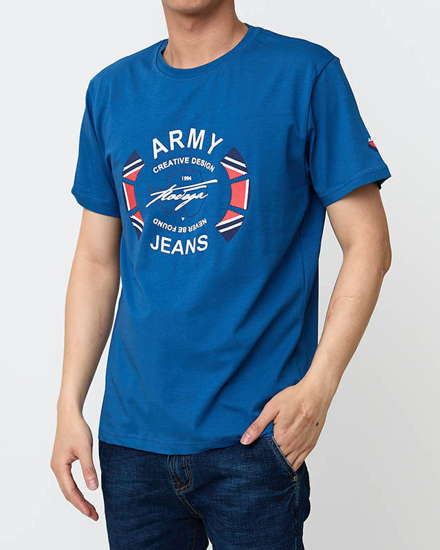 Royalfashion Niebieski męski t-shirt z nadrukiem