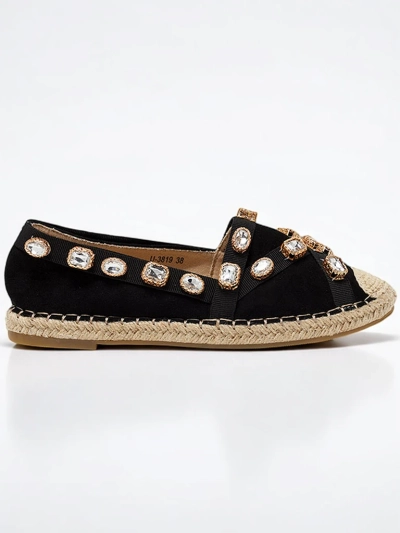 Royalfashion Czarne damskie espadryle z kryształkami Wamba