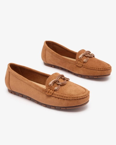 Royalfashion Damskie mokasyny w kolorze camel z łańcuszkiem Lertika