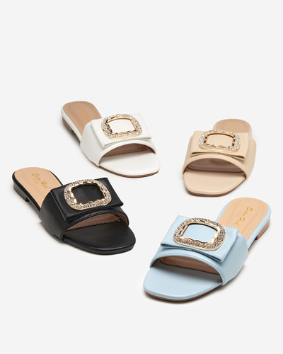 Royalfashion Niebieskie damskie klapki z ozdobą z cyrkoniami Iteria