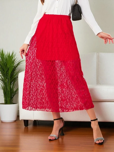 Royalfashion Suknja do pola lista za žene sa čipkom