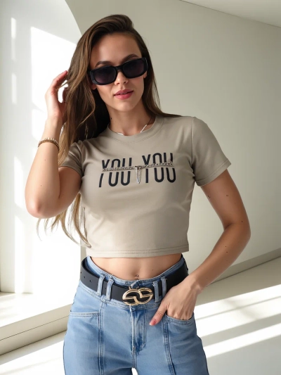 Royalfashion Ženski bombažni crop top z napisom