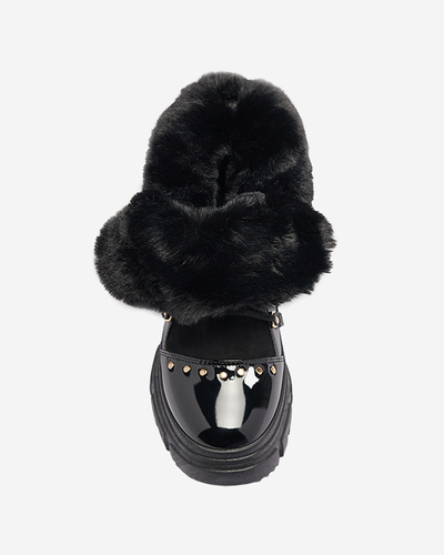 Royalfashion Czarne damskie sznurowane buty a'la śniegowce Fentes