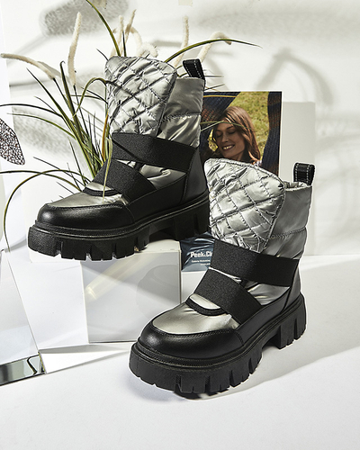 Royalfashion Buty a'la śniegowce damskie na płaskiej podeszwie w kolorze czarno- szarym Ferory