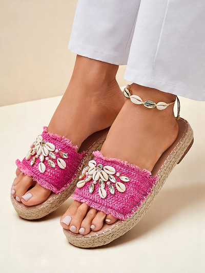 Ženski natikači Royalfashion Callista Fuksija na platformi s školjkami