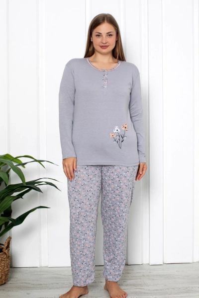 Royalfashion bombaž ženski komplet cvetlični pižama PLUS SIZE