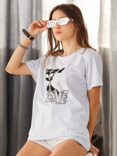 Royalfashion Bombažna ženska majica Cat Love