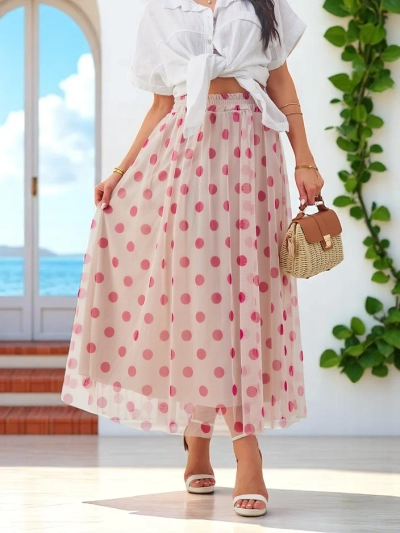 Royalfashion Ženska viskoza midi krilo s točkami iz til