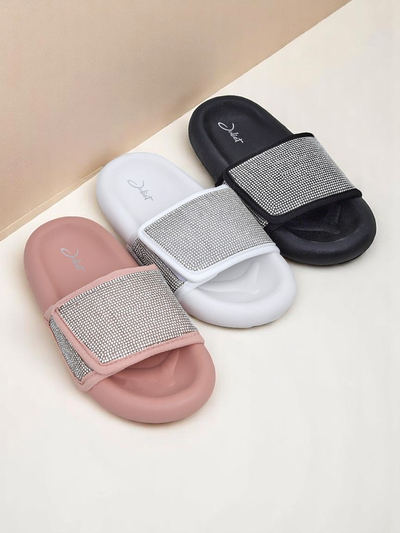 Royalfashion Papuci de damă cu talpă plată Sparkle Step