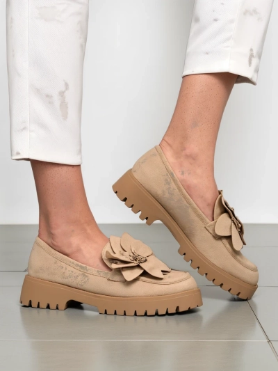 Royalfashion Eco suede ženske mokasinke s cvetom Floverse