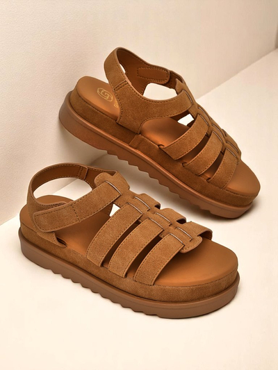 Ženski sandali Callista Camel na platformi Royalfashion eko usnje
