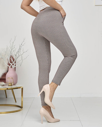 Royalfashion Bordowo- czarne ocieplane damskie tregginsy w kratkę