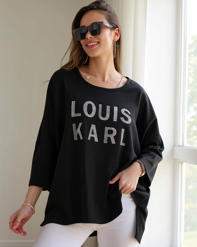 Royalfashion Ženska viskozna bluzka z napisi iz kamnov