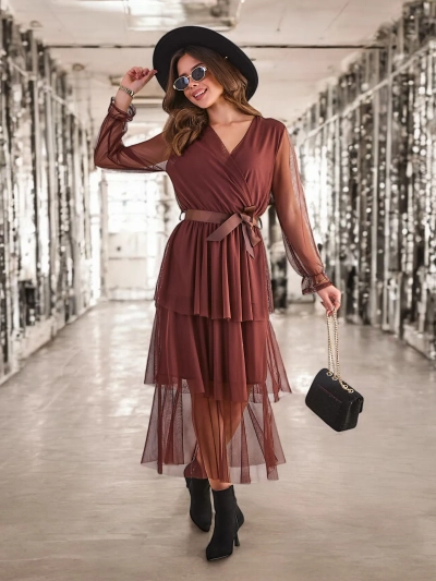 Royalfashion Duga ženska haljina sa naborima