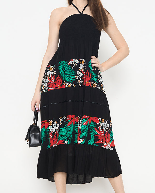 Czarna damska sukienka midi w kwiaty PLUS SIZE - Odzież