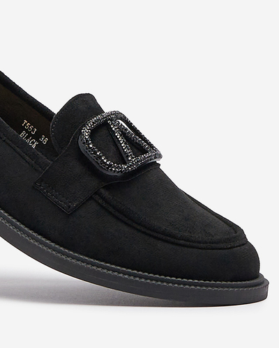 Royalfashion Czarne mokasyny damskie z ozdobą Fogras