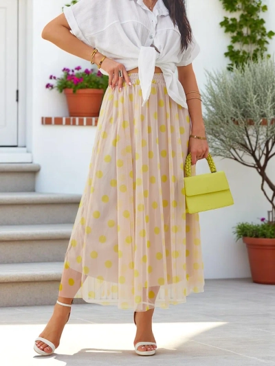 Royalfashion Ženska midi krila iz viskoze s tilom v pikicah