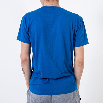 Royalfashion Kobaltowy bawełniany t-shirt męski zdobiony printem i napisem