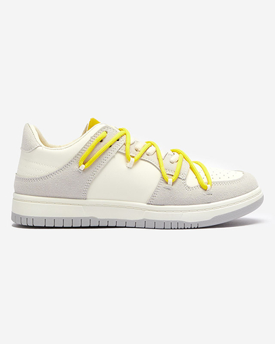 Royalfashion Biało - szare sportowe sneakersy damskie z żółtymi sznurówkami Olierinc